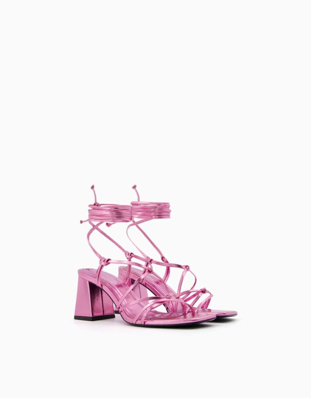 Bershka Metallic-Absatzsandalen Zum Schnüren Damen 37 Rosa günstig online kaufen