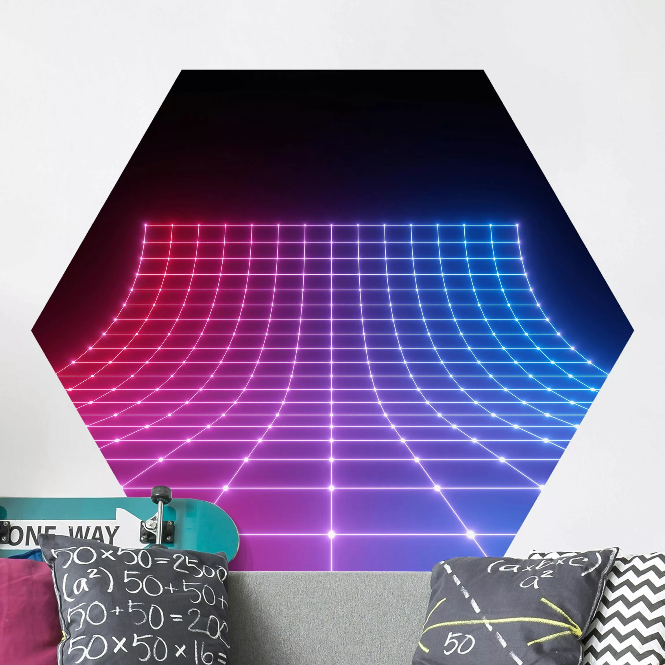 Hexagon Mustertapete selbstklebend Dreidimensionales Neonlicht günstig online kaufen