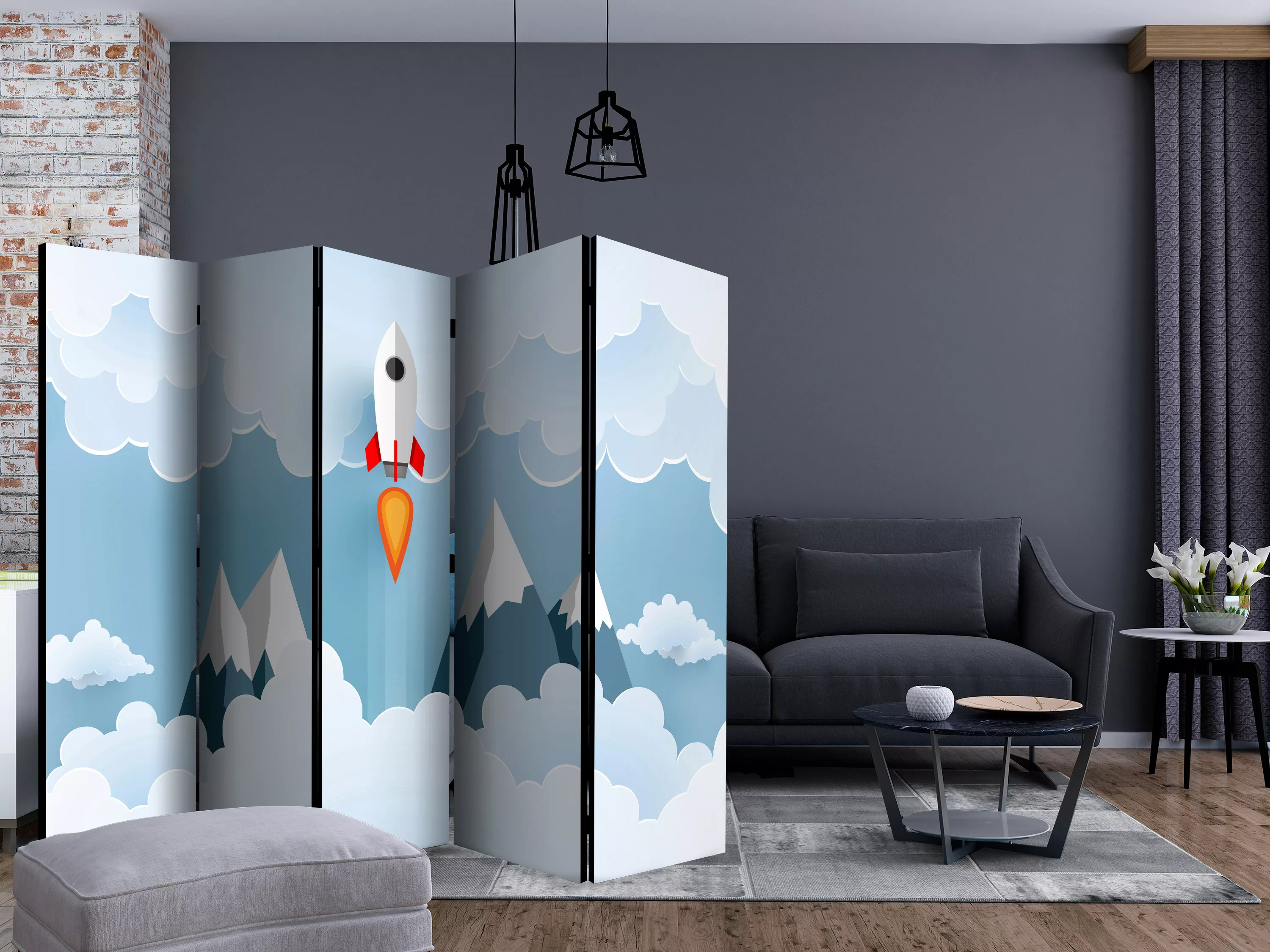 5-teiliges Paravent - Rocket In The Clouds Ii [room Dividers] günstig online kaufen