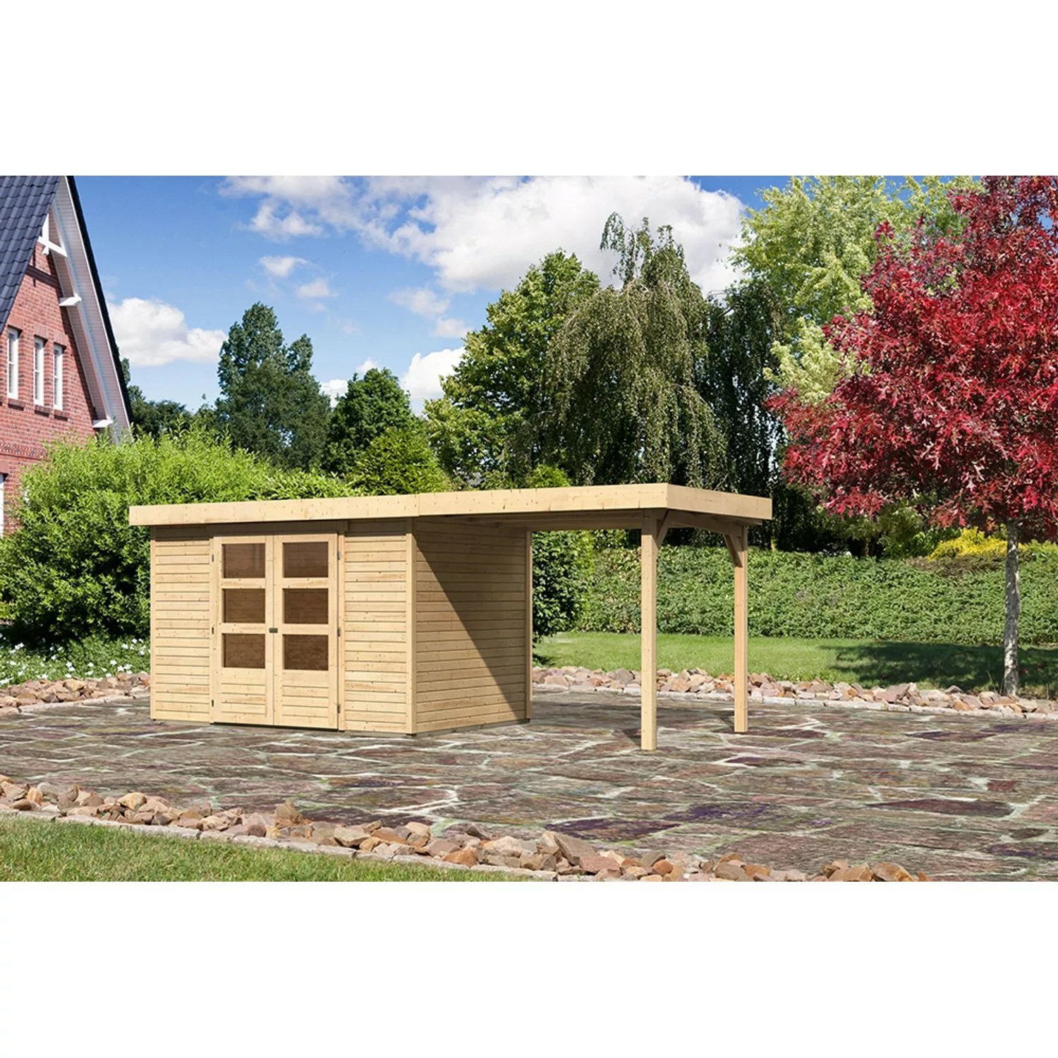 Karibu Holz-Gartenhaus/Gerätehaus Raala Natur Pultdach Unbehandelt 298 cm x günstig online kaufen