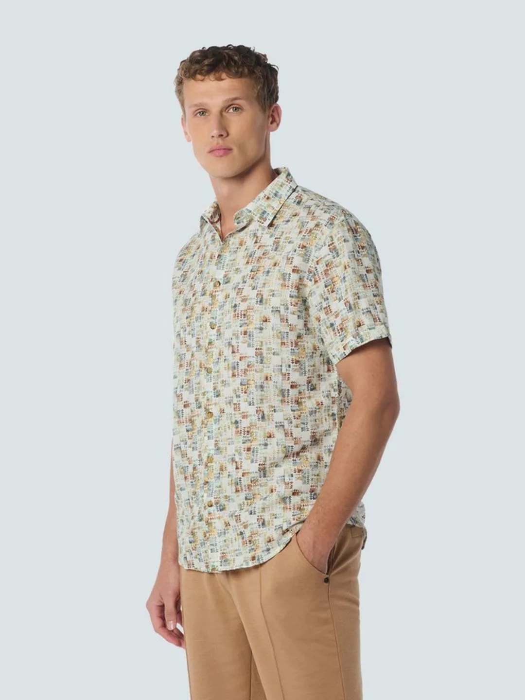 NO EXCESS Rundhalspullover Shirt Short Sleeve Allover Printed With Linen günstig online kaufen