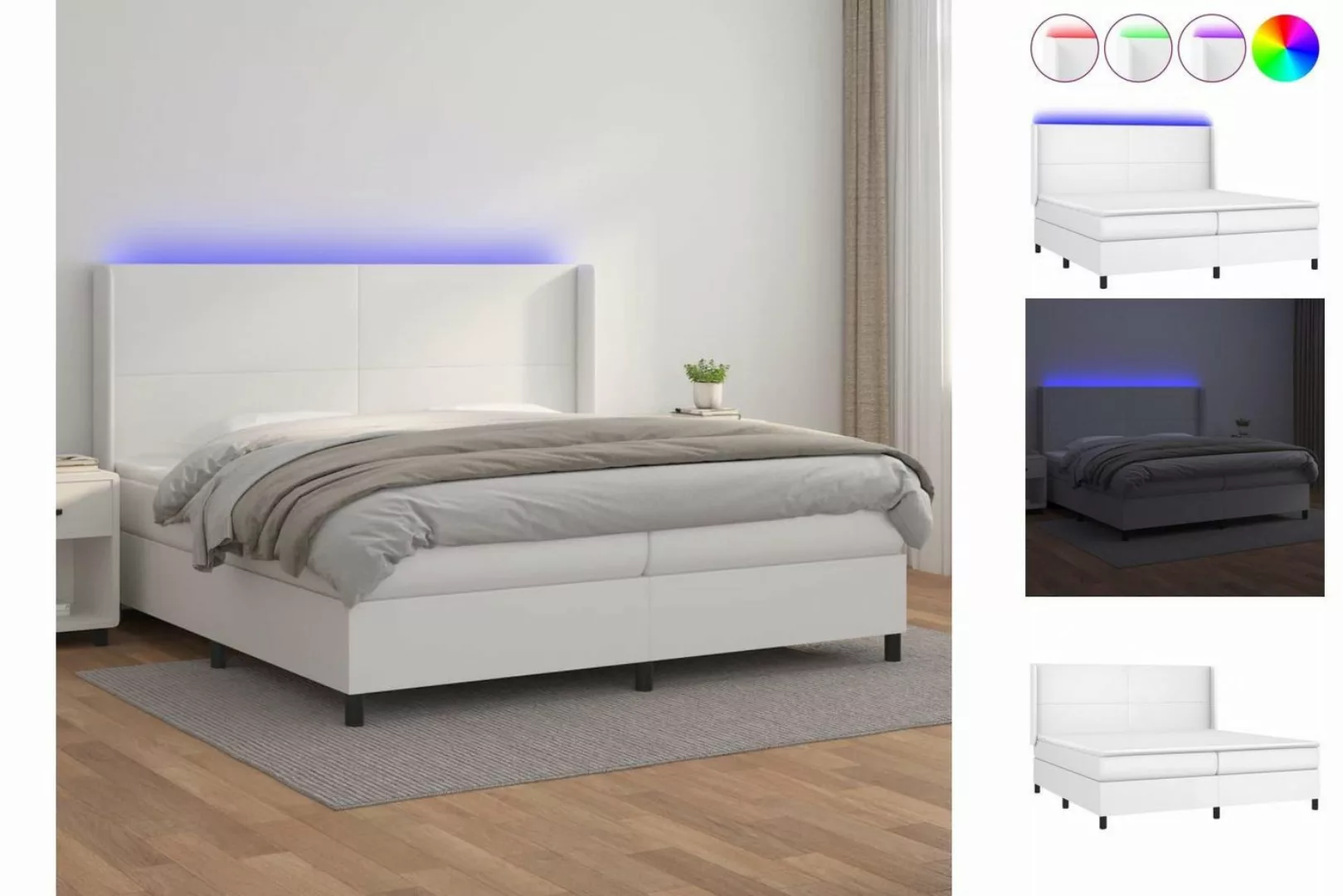 vidaXL Bettgestell Boxspringbett mit Matratze LED Weiß 200x200 cm Kunstlede günstig online kaufen