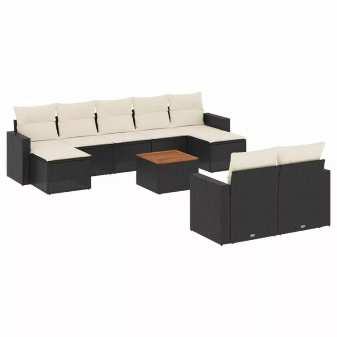 vidaXL Sofaelement 10-tlg. Garten-Sofagarnitur mit Kissen Schwarz Poly Ratt günstig online kaufen