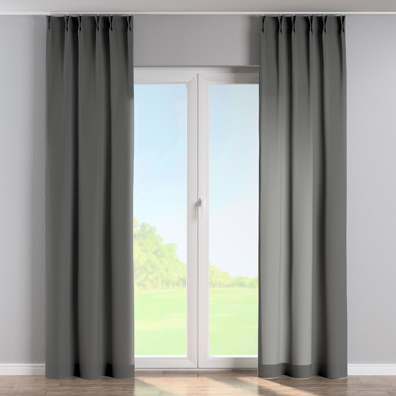 Vorhang mit flämischen 2-er Falten, grau, Quadro (136-14) günstig online kaufen
