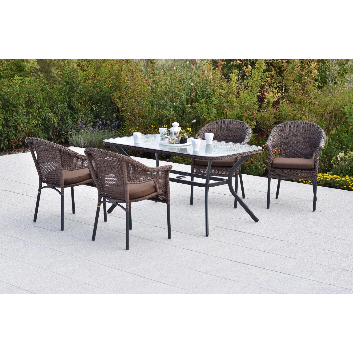 Merxx Ravenna Set 9-tlg. 4 Stapelsessel 4 Sitzkissen Tisch 150 x 85 cm Scho günstig online kaufen