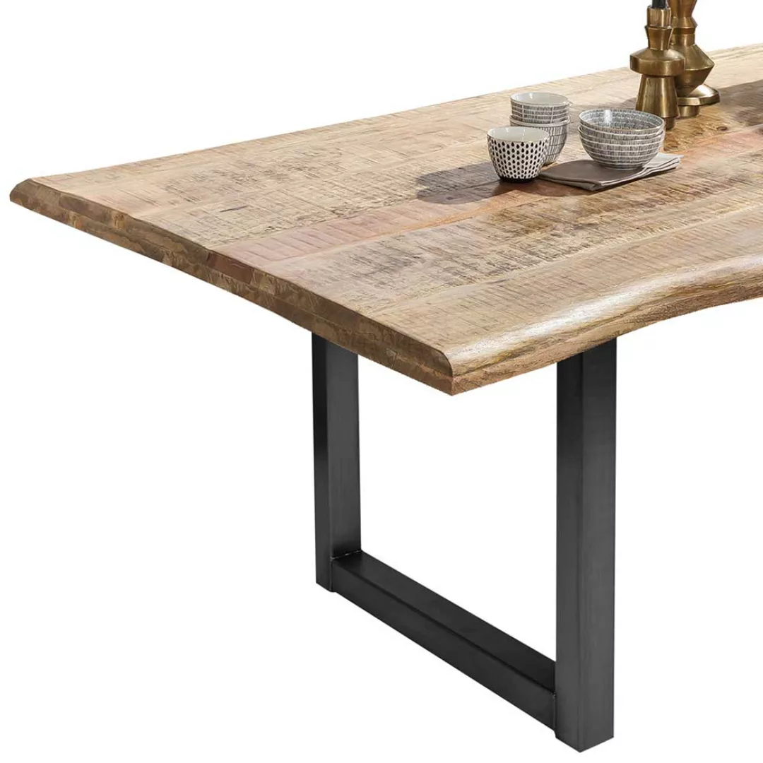 Baumkanten Tisch aus Mangobaum Massivholz Stahl günstig online kaufen