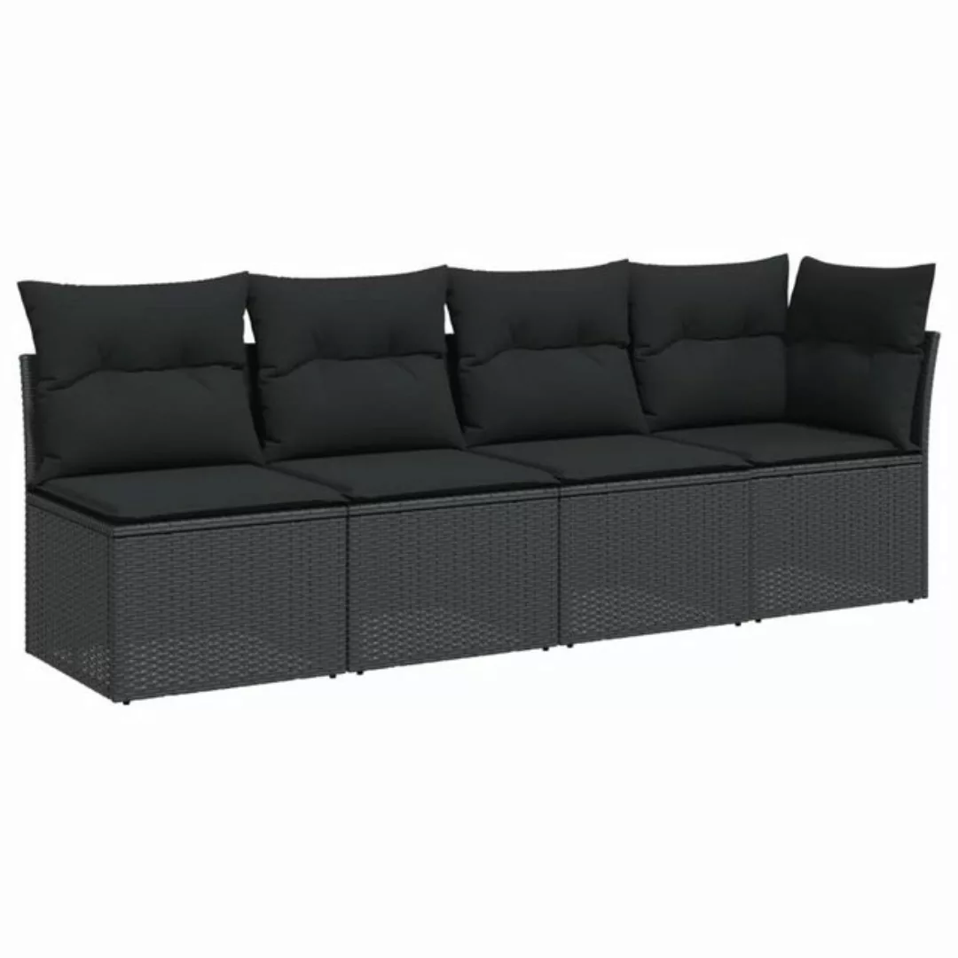 vidaXL Loungesofa Gartensofa mit Kissen 4-Sitzer Schwarz Poly Rattan günstig online kaufen