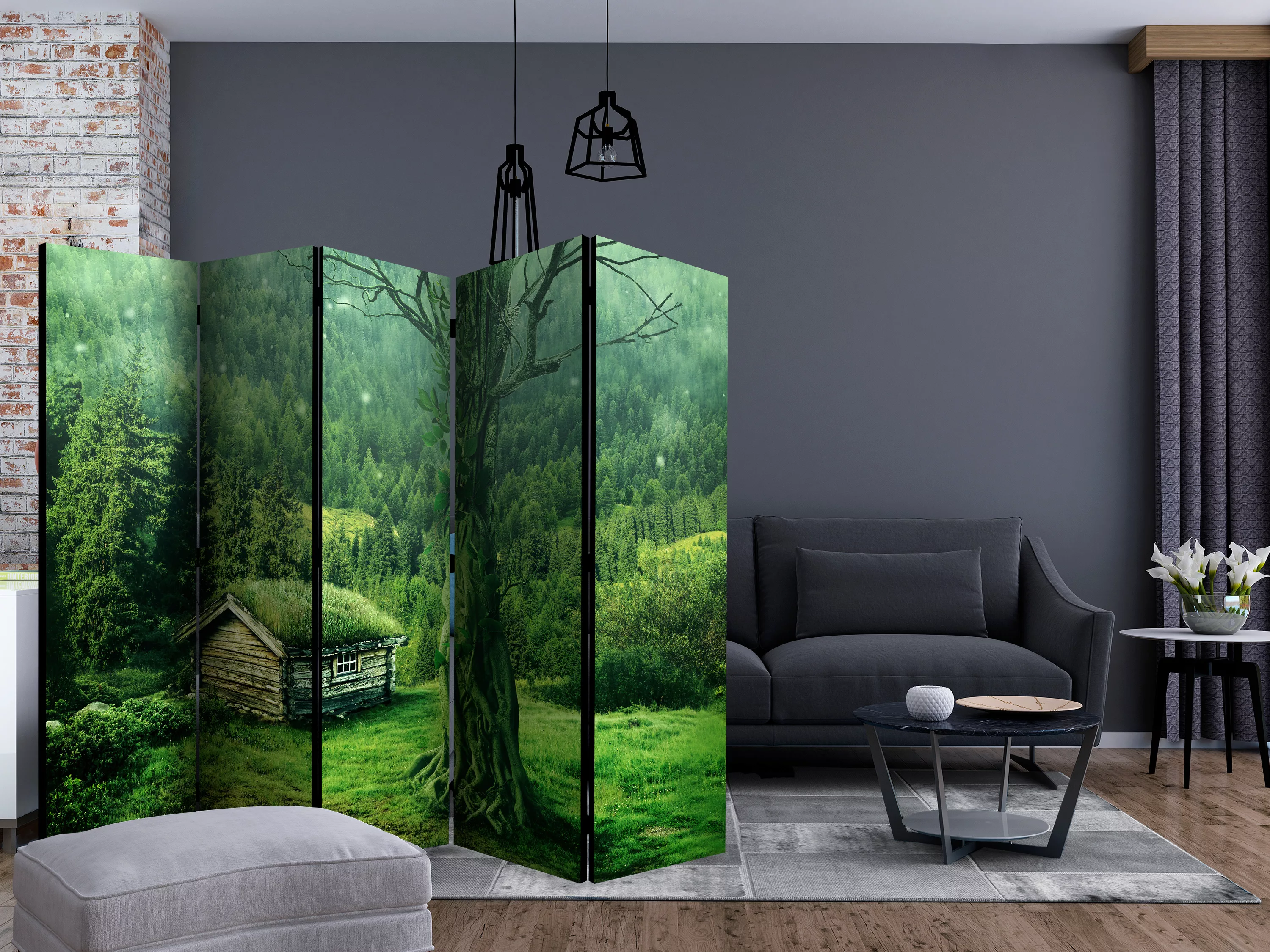 5-teiliges Paravent - Green Seclusion Ii [room Dividers] günstig online kaufen