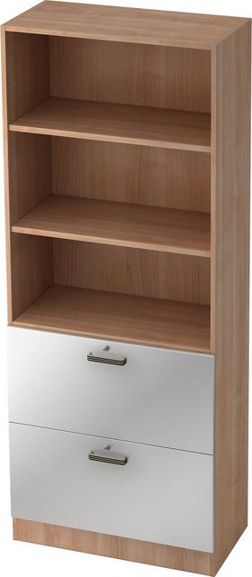 bümö Aktenschrank office Hängeregister Kombi - 2 Schübe Dekor: Nussbaum/Sil günstig online kaufen