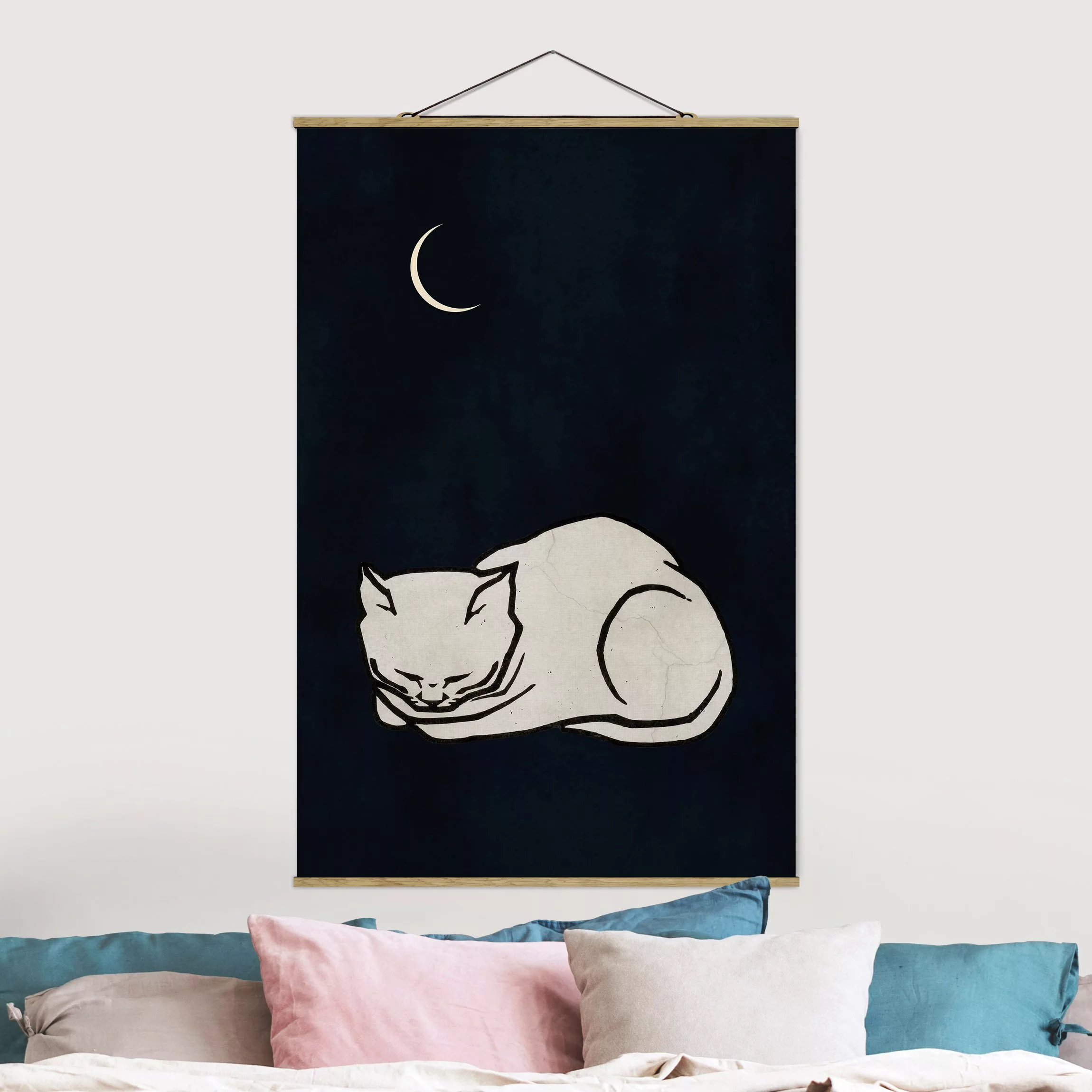 Stoffbild mit Posterleisten Schlafende Katze Illustration günstig online kaufen