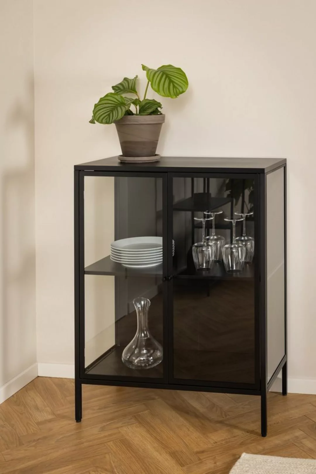 freiraum Glasvitrine Newcastle in schwarz, Stahl - 80x98,7x40cm (BxHxT) günstig online kaufen