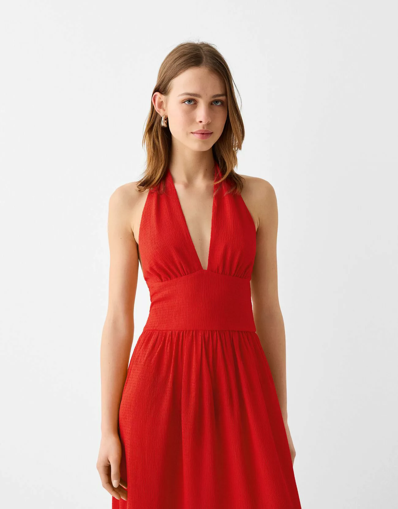 Bershka Gesmoktes Maxikleid Damen Xs Rot günstig online kaufen