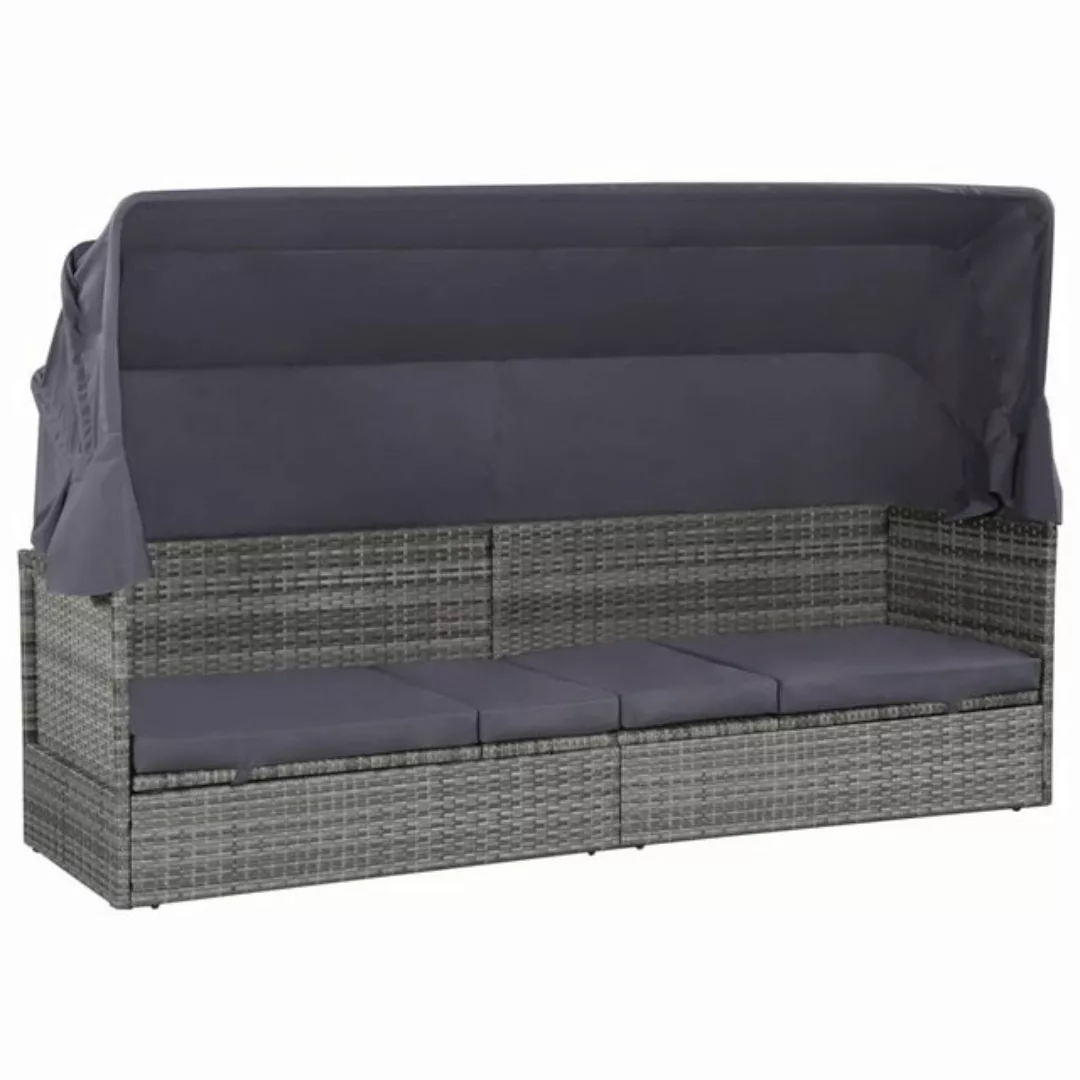 furnicato Bett Gartenbett mit Baldachin Grau 205×62 cm Poly Rattan (1-tlg) günstig online kaufen