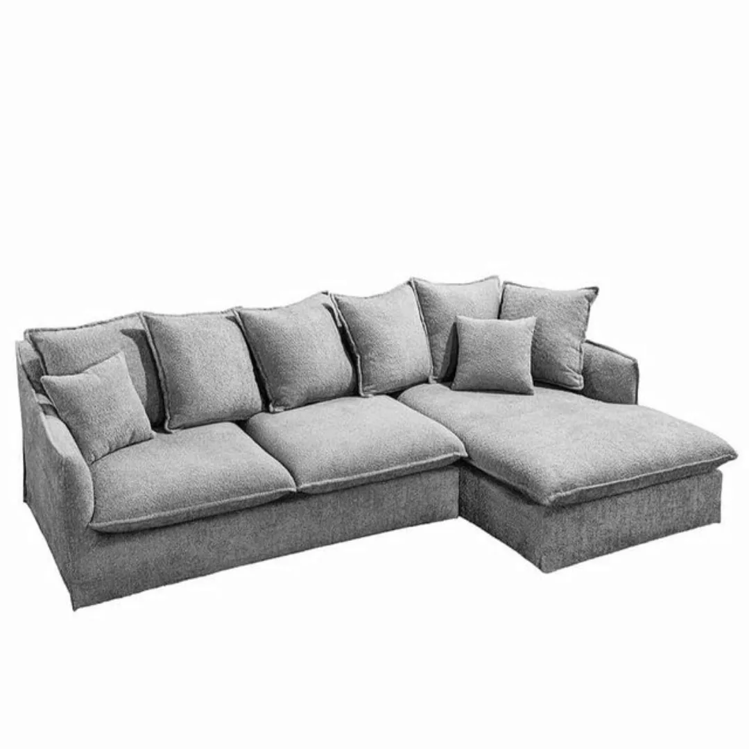 LebensWohnArt Sofa Gemütliches Hussen-Ecksofa PARADISO 255cm Bouclé grau Fe günstig online kaufen