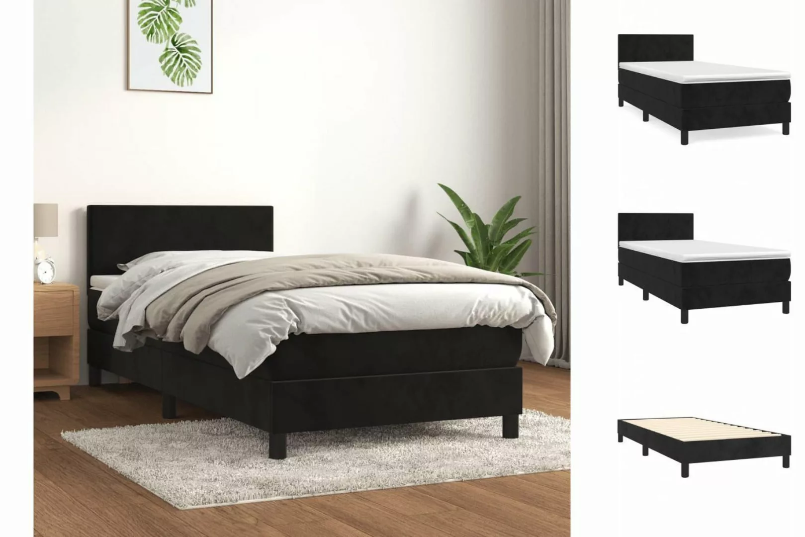 vidaXL Boxspringbett Boxspringbett mit Matratze Schwarz 100x200 cm Samt Bet günstig online kaufen