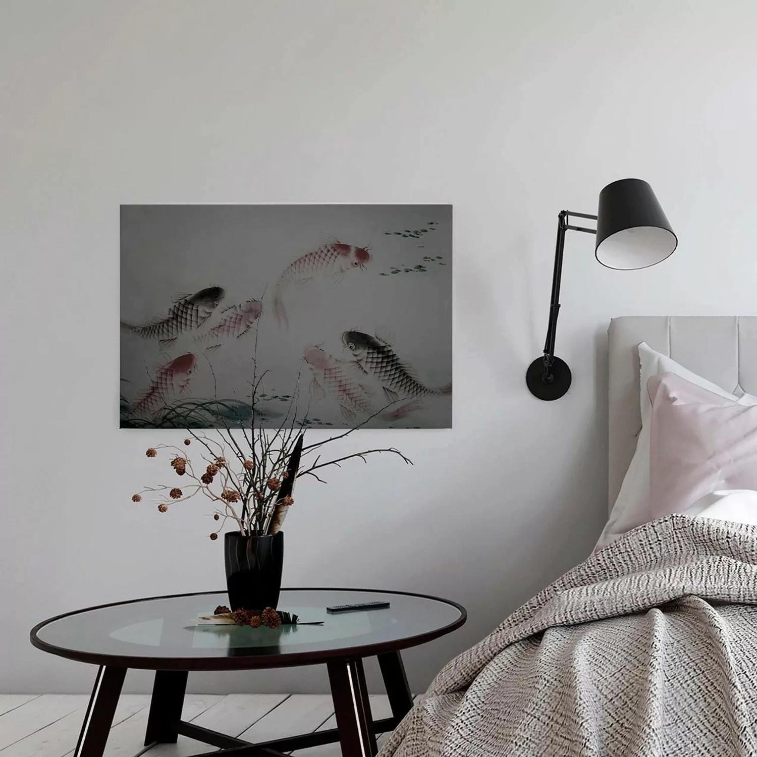Bricoflor Koi Bild In Grau Und Rot Leinwand Bild Im Japanischen Stil Für Sc günstig online kaufen