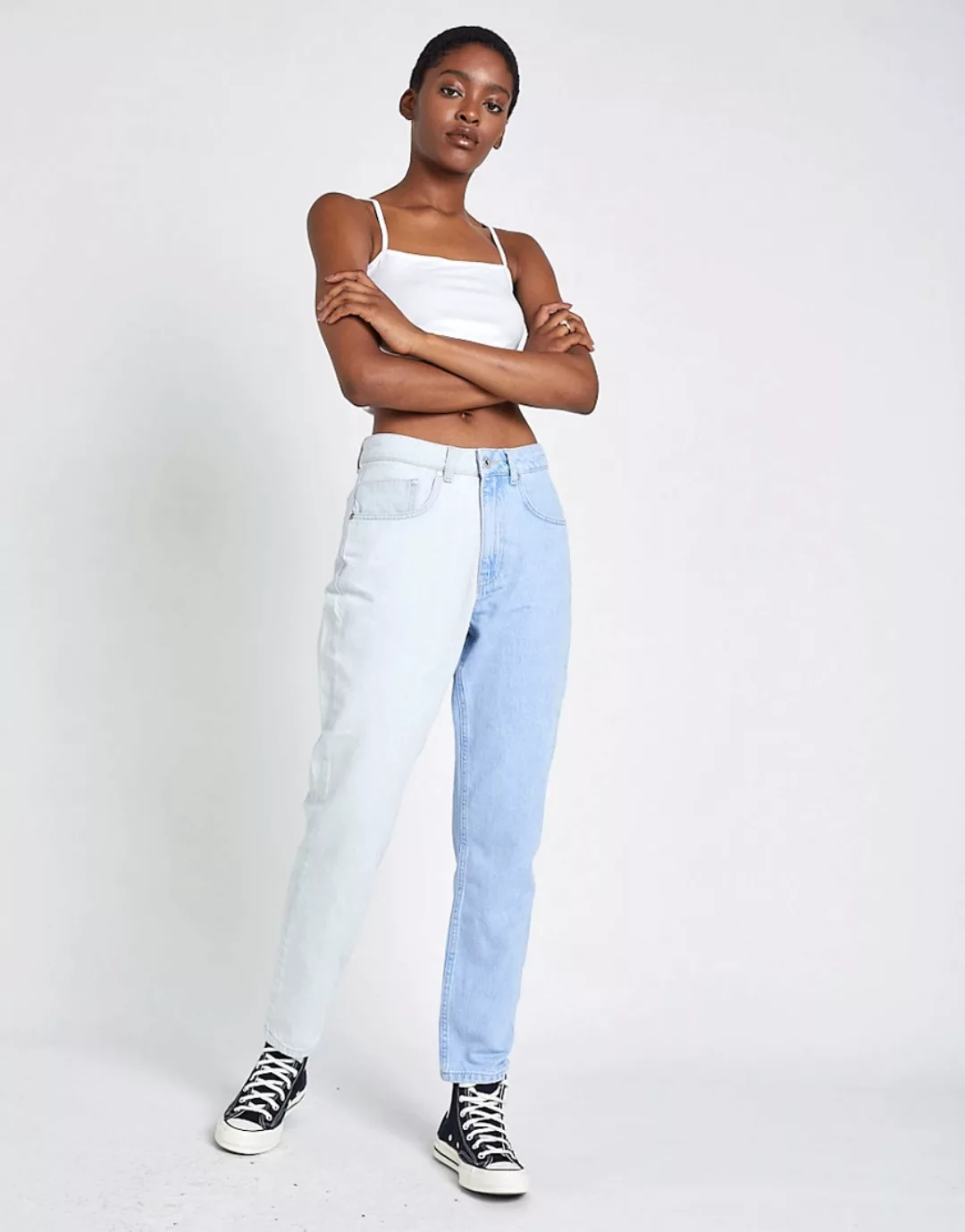 The Ragged Priest – Mom-Jeans aus zweifarbigem Material-Blau günstig online kaufen