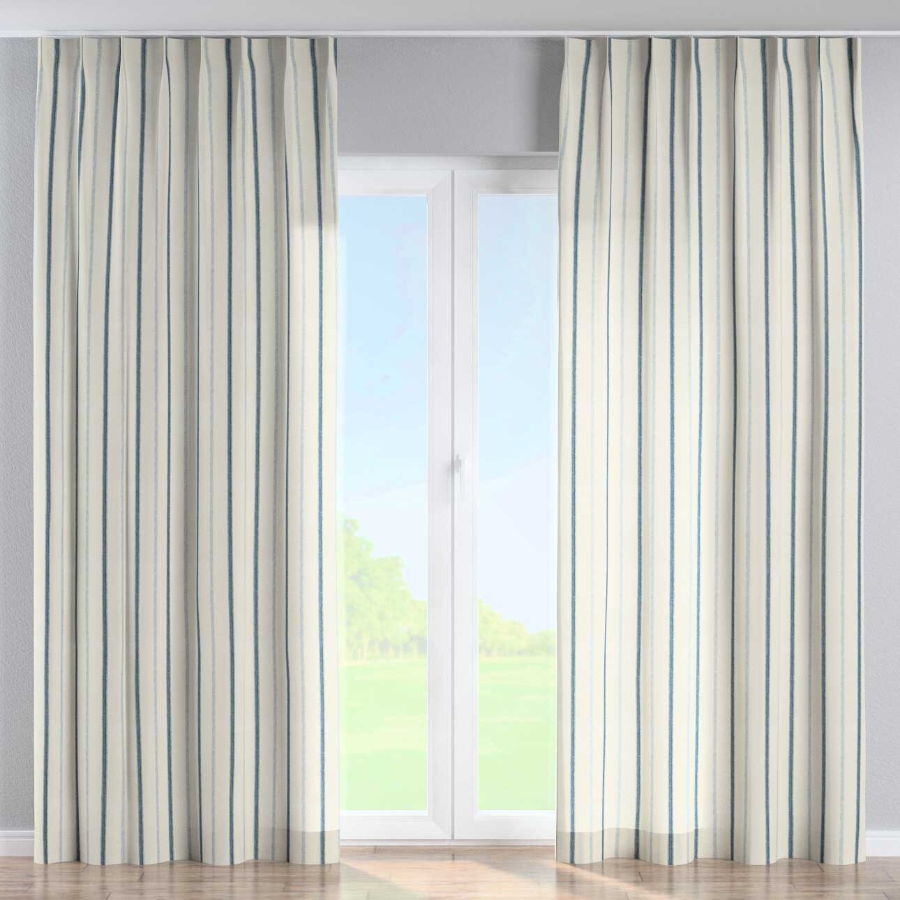 Vorhang mit flämischen 1-er Falten, creme- blau gestreift, Avinon (129-66) günstig online kaufen