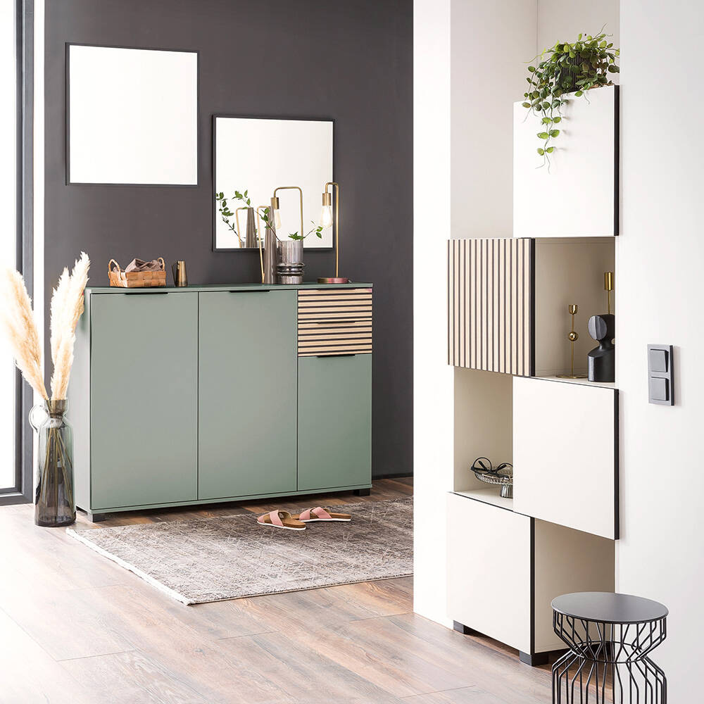 Garderoben Set 4-teilig modern in grün und beige mit Eiche Natur ALTAMURA-8 günstig online kaufen
