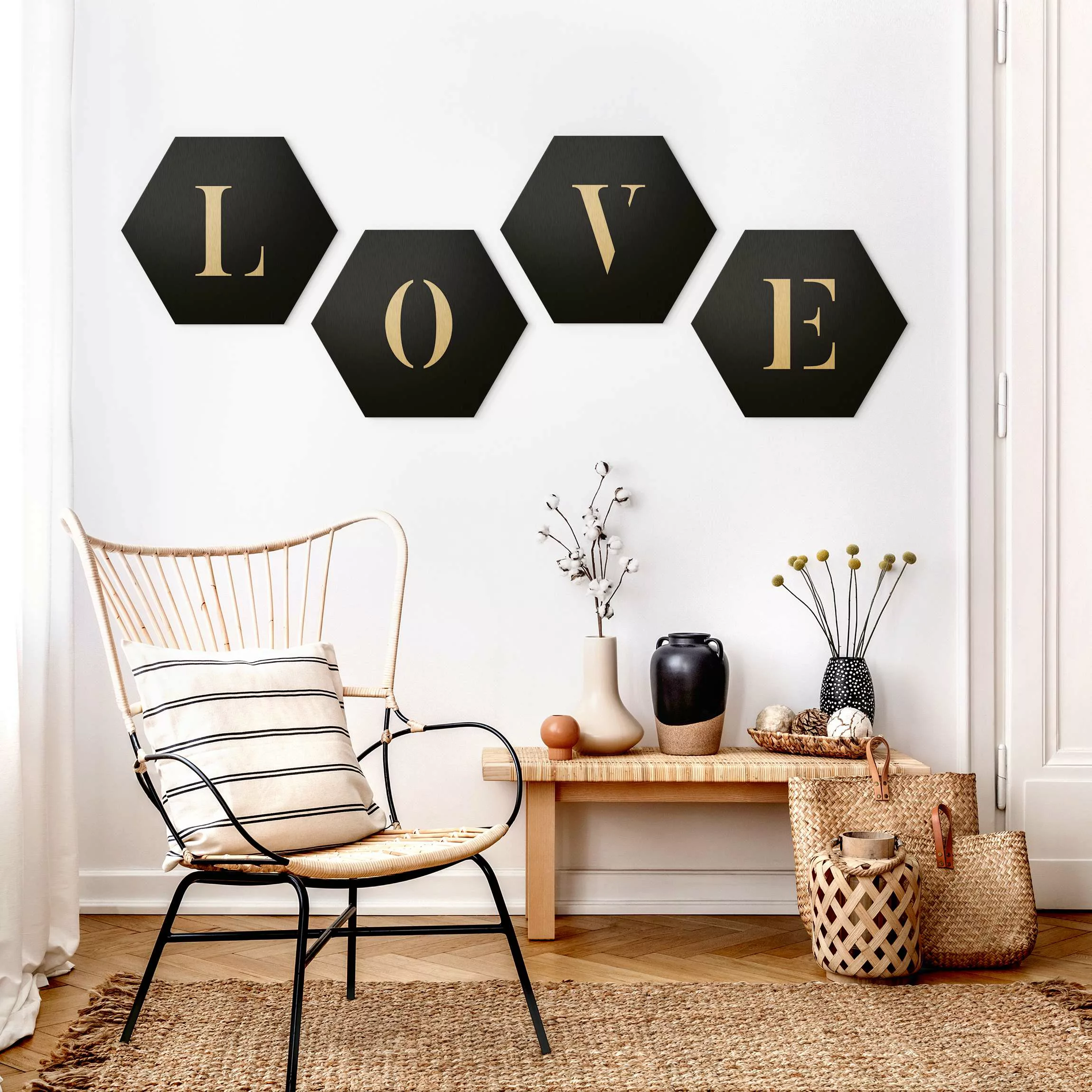 4-teiliges Hexagon-Alu-Dibond Bild Buchstaben LOVE Weiß Set II günstig online kaufen