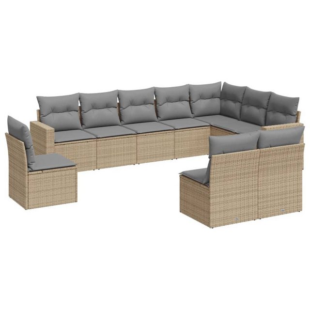 vidaXL Sofaelement 10-tlg. Garten-Sofagarnitur mit Kissen Beige Poly Rattan günstig online kaufen