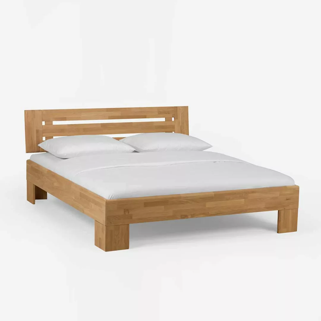 Doppelbett Set aus Wildeiche Massivholz honigfarben geölt (dreiteilig) günstig online kaufen