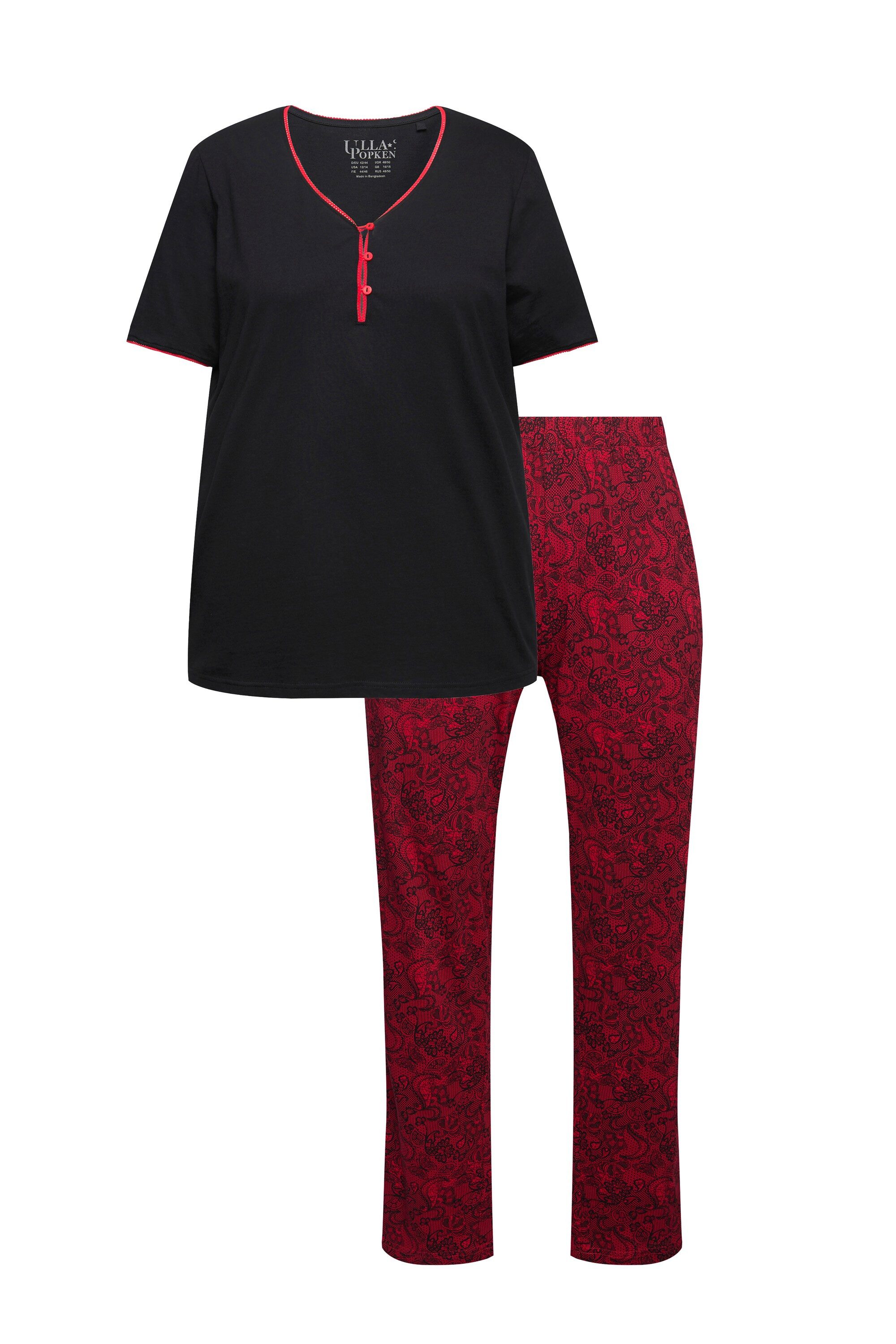 Ulla Popken Pyjama Pyjama Zierkante Spitzendruck günstig online kaufen