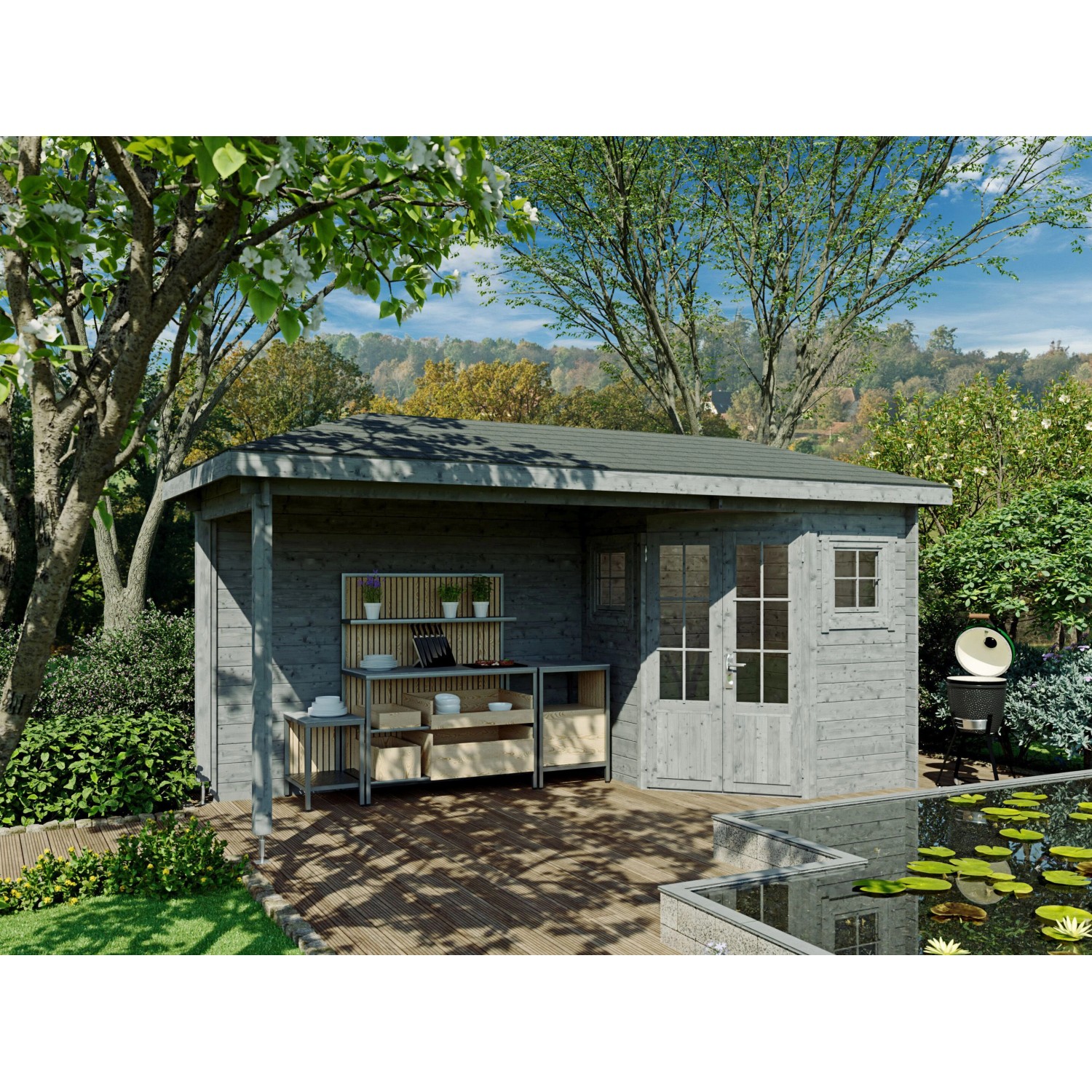 Fjordholz 5-Eck Gartenhaus Modell Evelyn 1C Grau Imprägniert günstig online kaufen