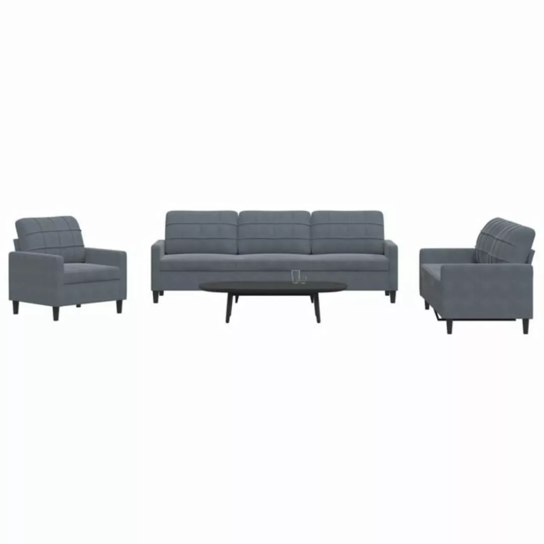 vidaXL Sofa Sofagarnitur mit Kissen Samt, Standard + Fußhocker, Dunkelgrau günstig online kaufen