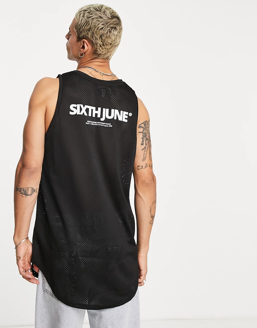 Sixth June – Basketball-Trägershirt aus Netzstoff in Schwarz mit Logoprint günstig online kaufen