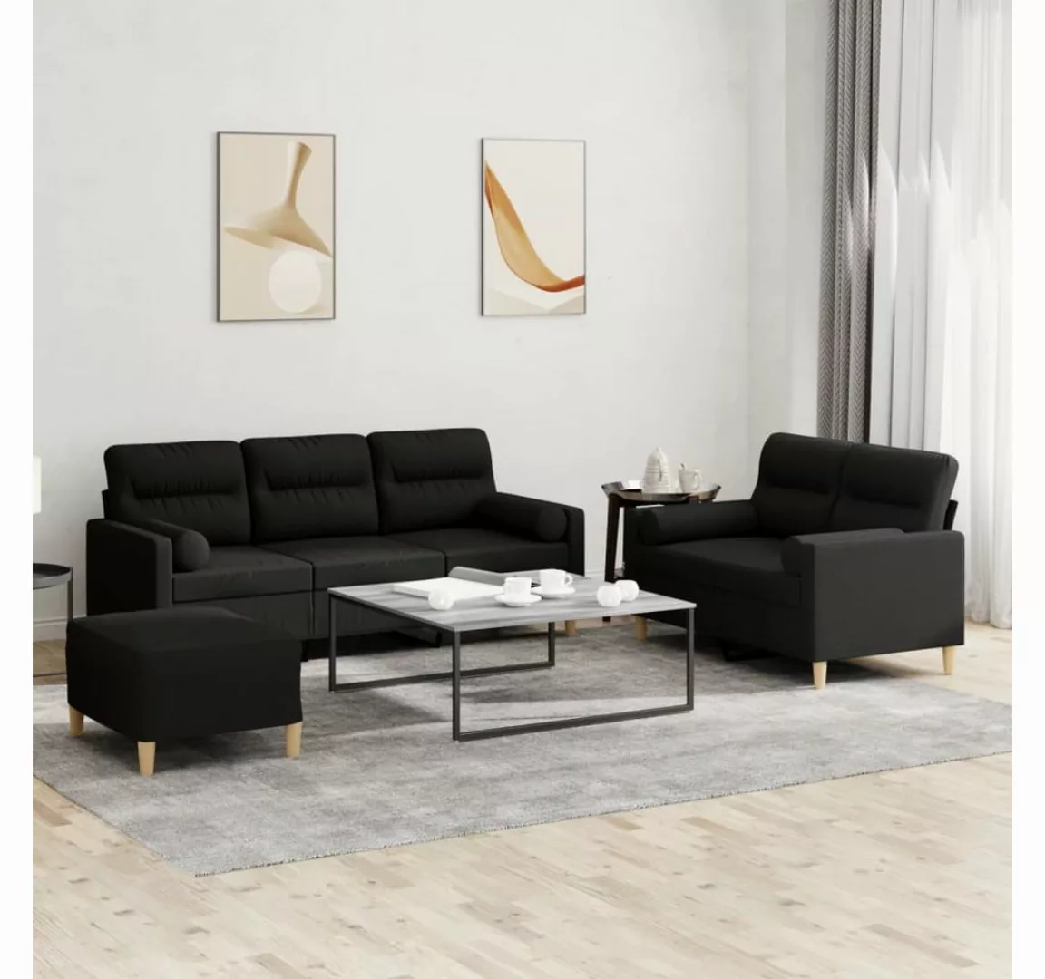 vidaXL Sofa Sofagarnitur Set mit Kissen Stoff, 3-tlg., Schwarz günstig online kaufen