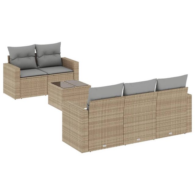 vidaXL Sofaelement 6-tlg. Garten-Sofagarnitur mit Kissen Beige Poly Rattan günstig online kaufen