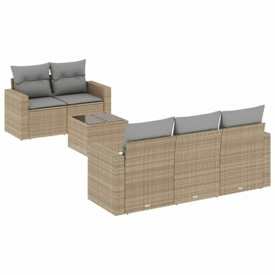 vidaXL Sofaelement 6-tlg. Garten-Sofagarnitur mit Kissen Beige Poly Rattan günstig online kaufen