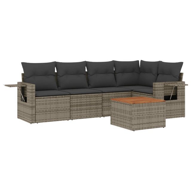 vidaXL Sofaelement 6-tlg. Garten-Sofagarnitur mit Kissen Grau Poly Rattan ( günstig online kaufen