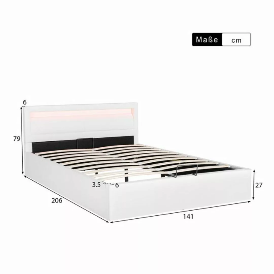 REDOM Polsterbett 140*200cm LED-Bett,mit Lattenrost und Stauraum, mit beleu günstig online kaufen