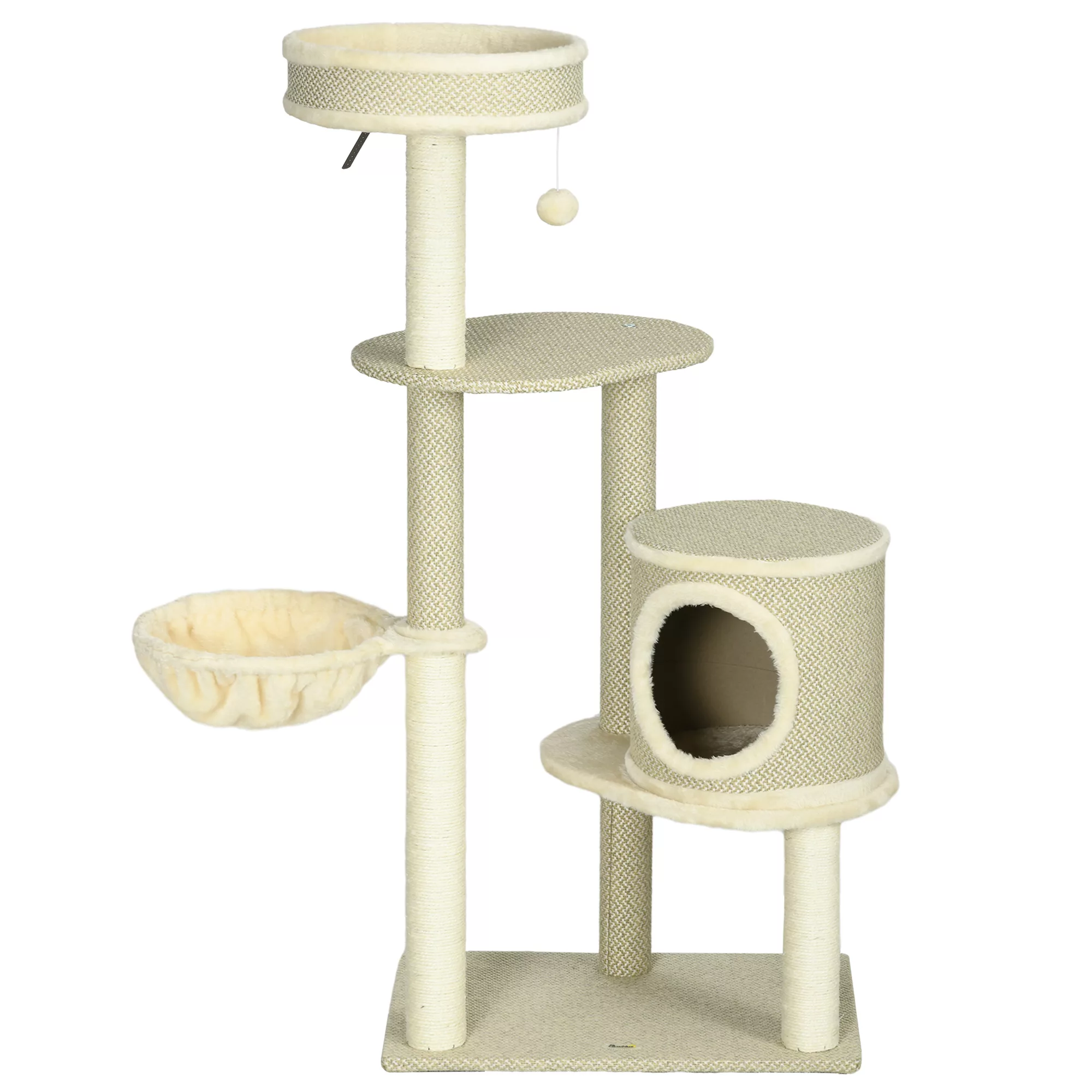 PawHut Katzen Kratzbaum 124cm mit Korb & Spielball  Kletterturm, 2 Liegeflä günstig online kaufen