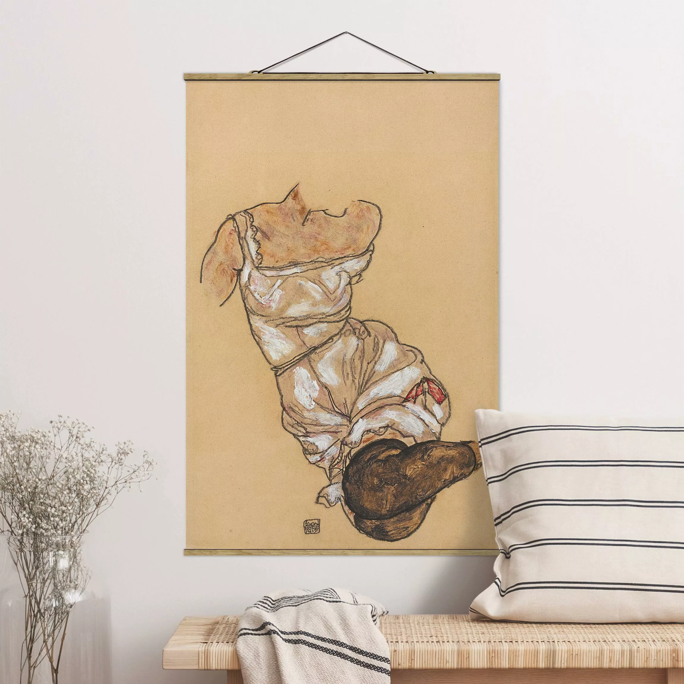 Stoffbild Kunstdruck mit Posterleisten - Hochformat Egon Schiele - Weiblich günstig online kaufen