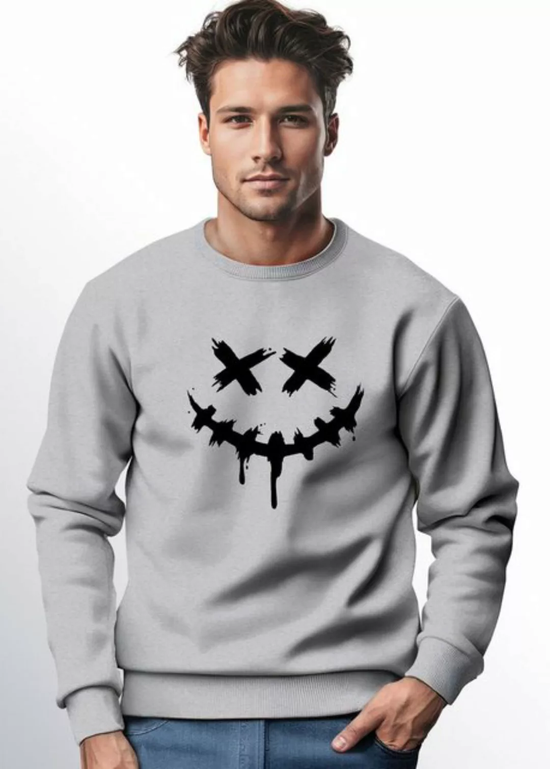 Neverless Sweatshirt Sweatshirt Herren Drip Face Techwear Fashion Streetsty günstig online kaufen