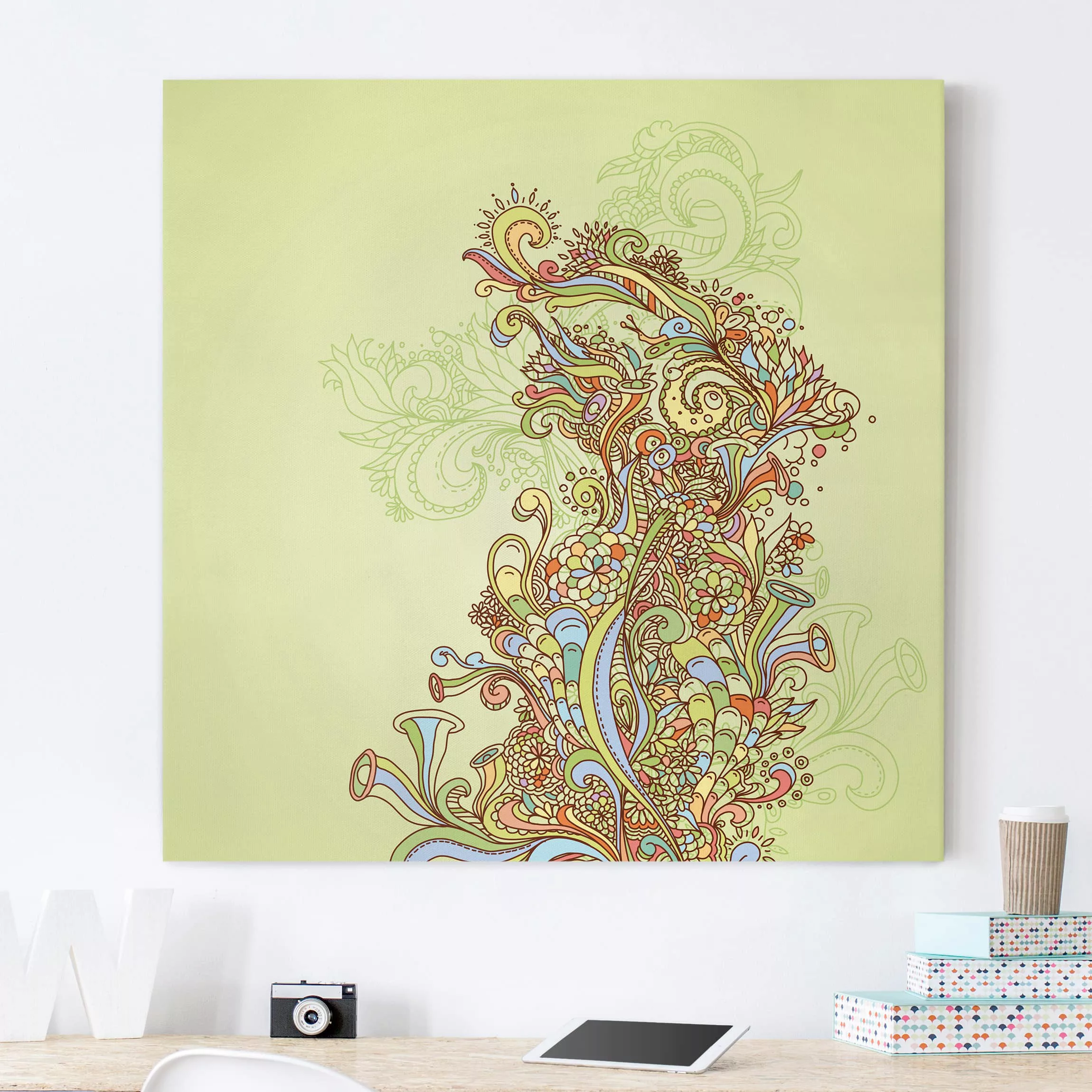 Leinwandbild Muster - Quadrat Florale Illustration günstig online kaufen