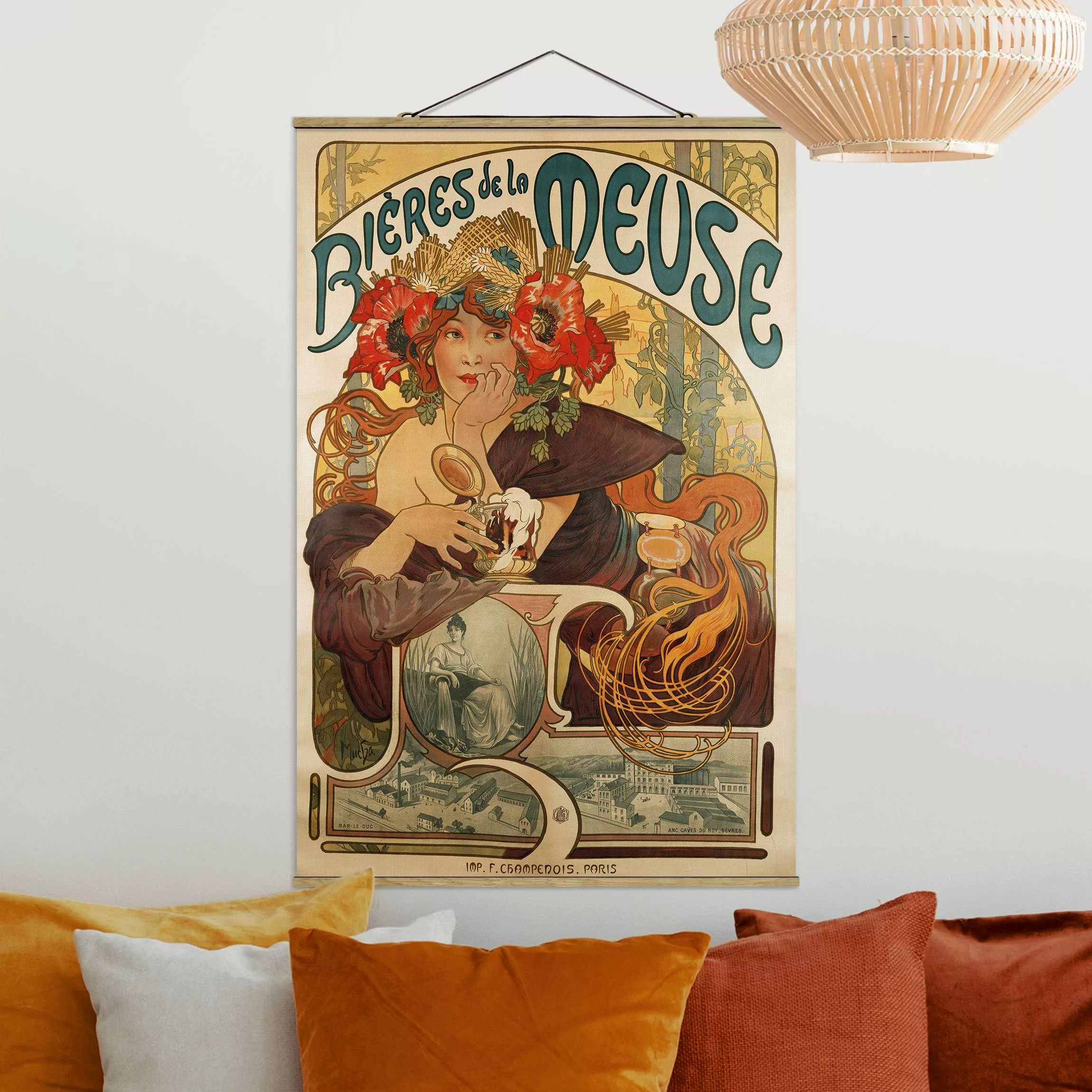 Stoffbild Kunstdruck mit Posterleisten - Hochformat Alfons Mucha - Plakat f günstig online kaufen