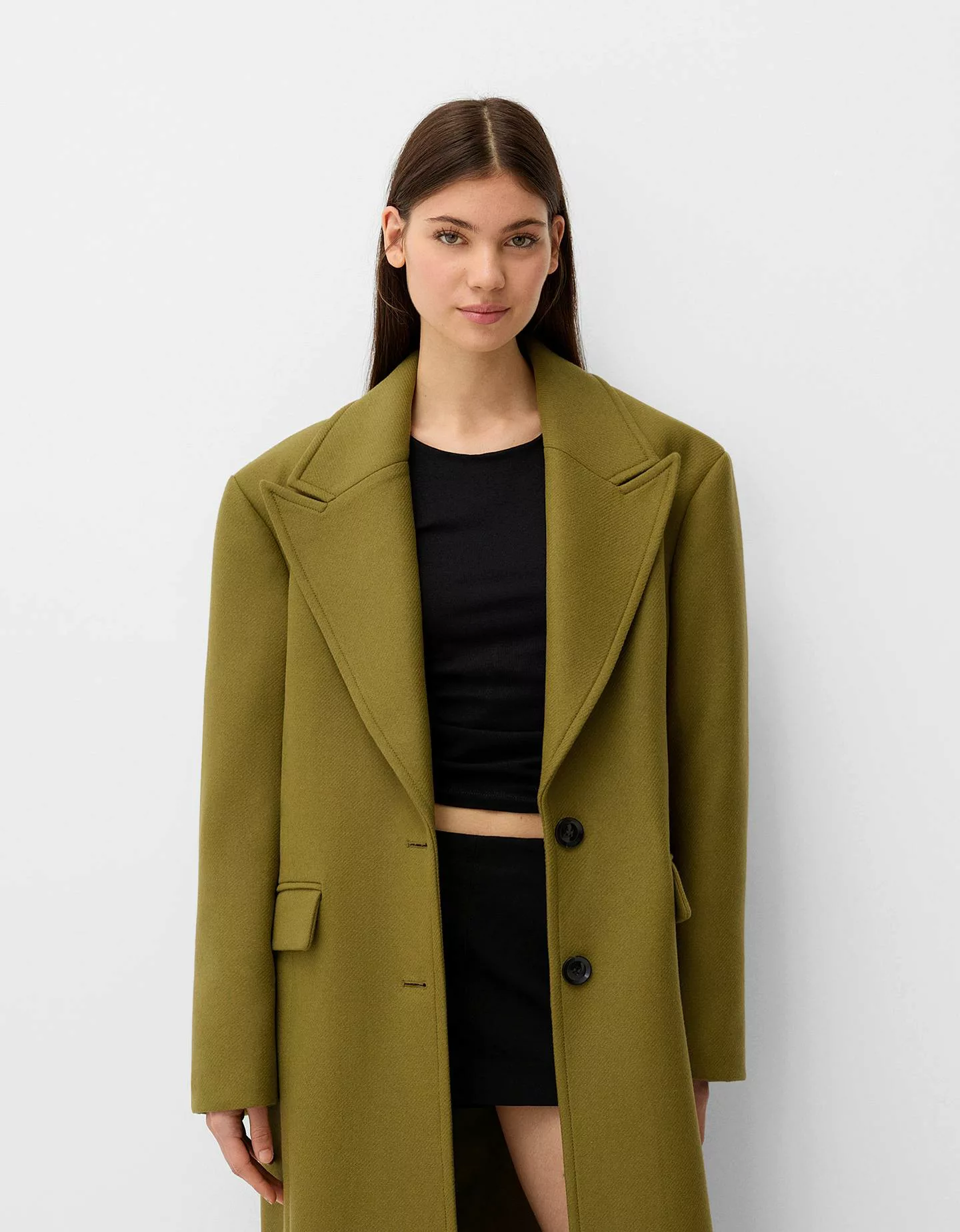 Bershka Oversize-Mantel Mit Manteco-Wolle Damen Xs-S Grün günstig online kaufen