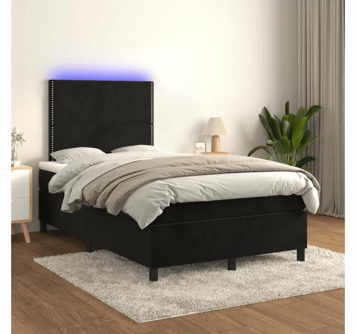 vidaXL Boxspringbett Boxspringbett mit Matratze LED Schwarz 120x200 cm Samt günstig online kaufen