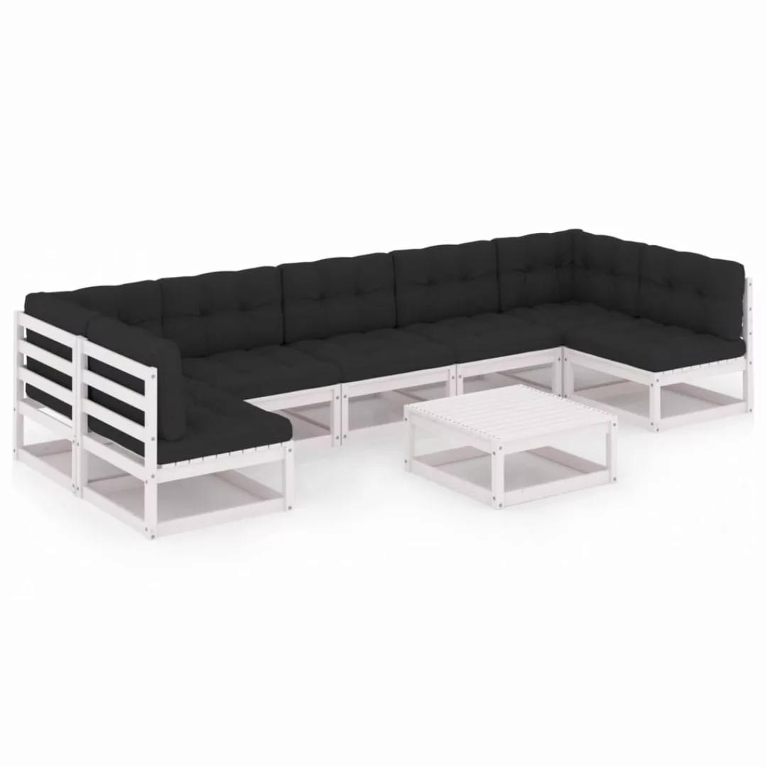 8-tlg. Garten-lounge-set Mit Kissen Weiß Kiefer Massivholz günstig online kaufen