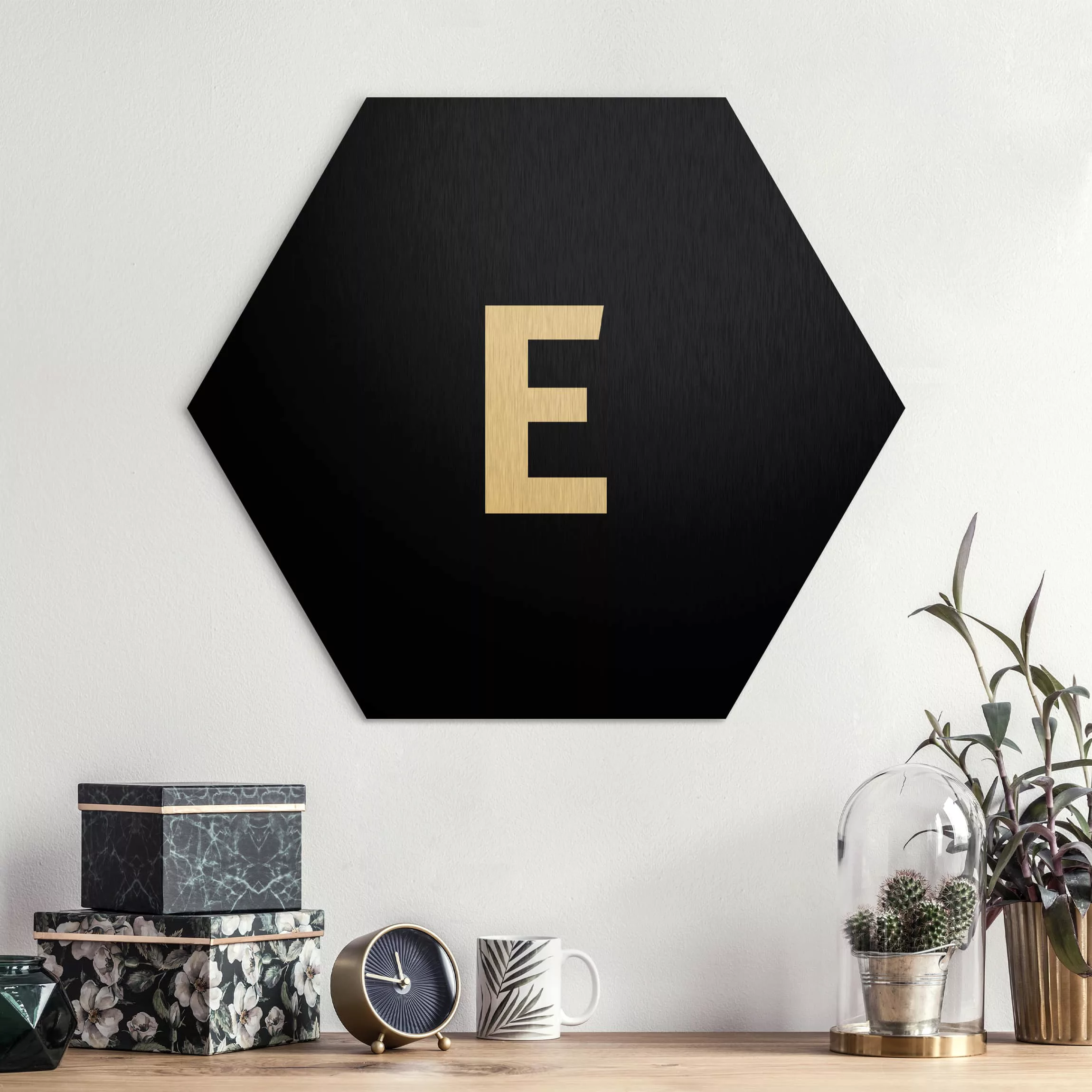 Hexagon-Alu-Dibond Bild Buchstaben Buchstabe Schwarz E günstig online kaufen