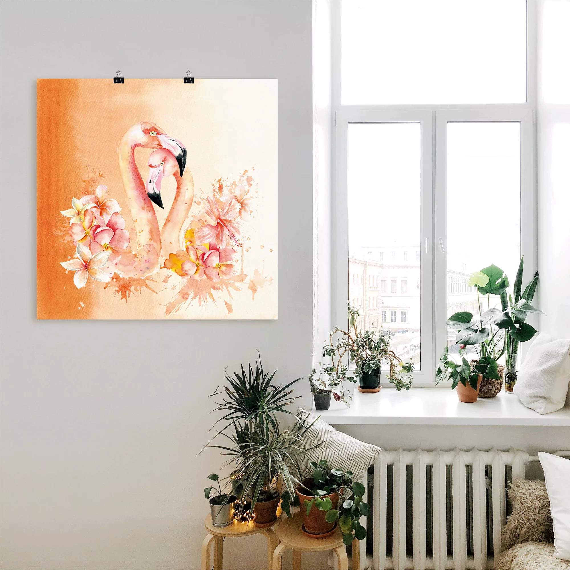 Artland Wandbild "Orange Flamingo in Love- Illustration", Vögel, (1 St.), a günstig online kaufen