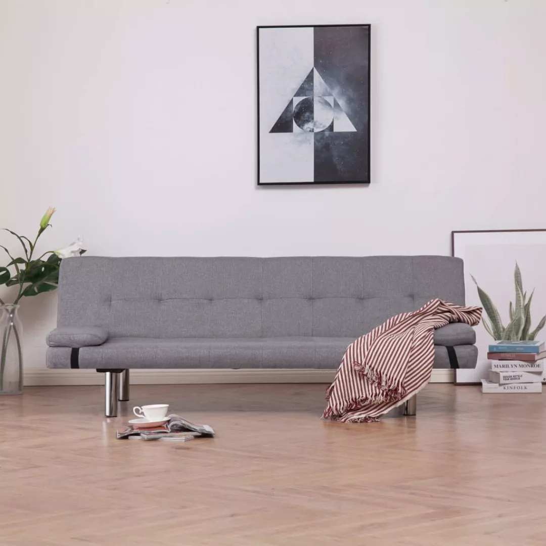 Schlafsofa Mit Zwei Kissen Hellgrau Polyester günstig online kaufen