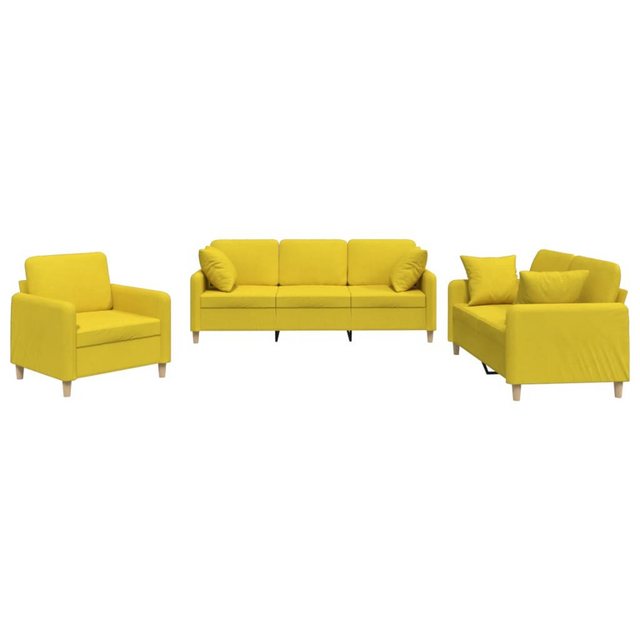 vidaXL Sofa, 3-tlg. Sofagarnitur mit Kissen Hellgelb Stoff günstig online kaufen