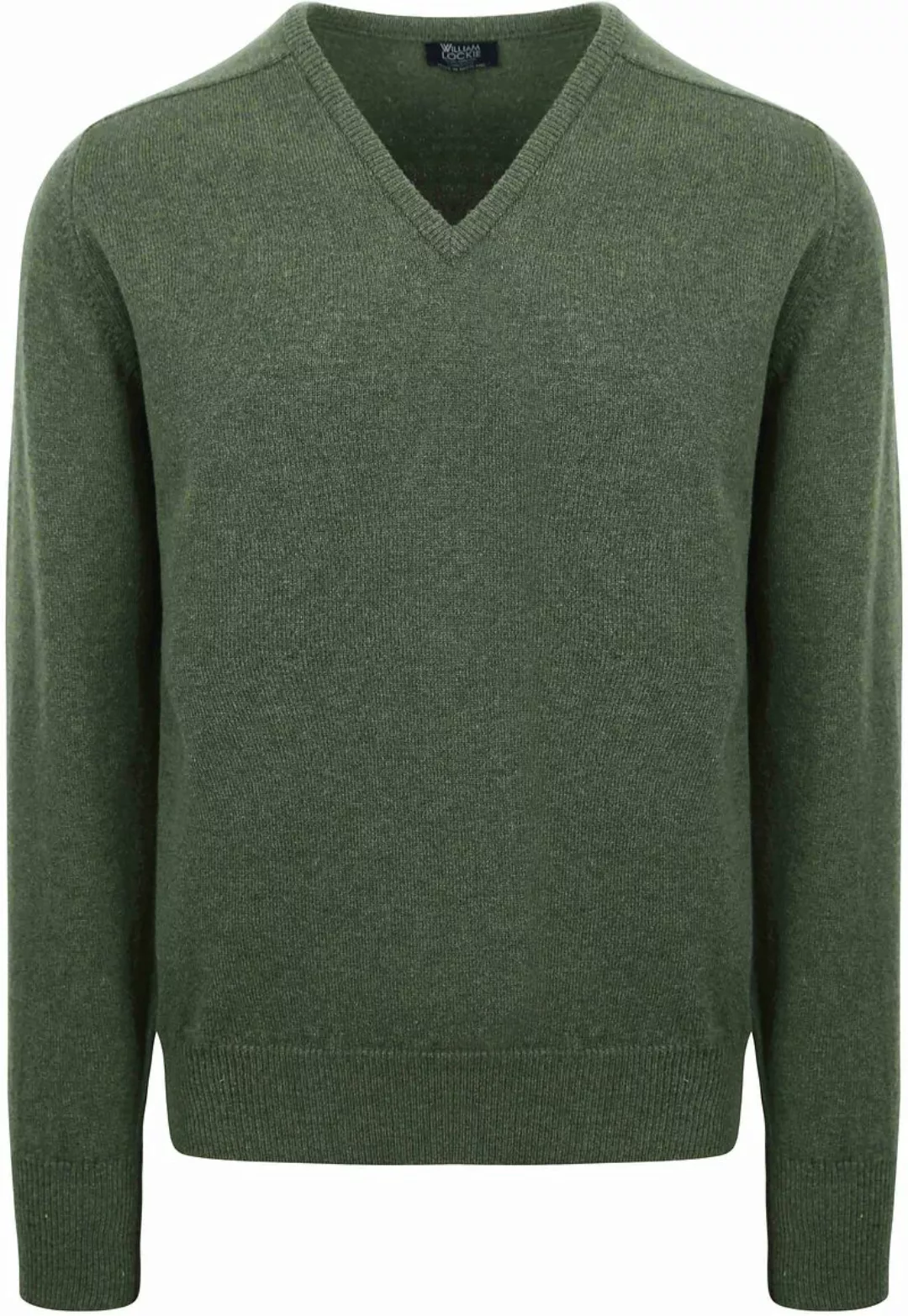 William Lockie Pullover Lamwolle V-Ausschnitt Olivgrün - Größe XXL günstig online kaufen