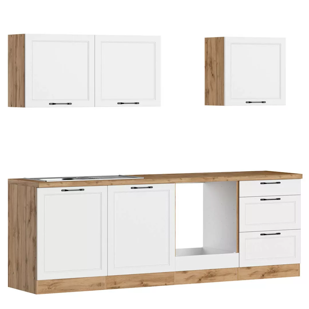 Küchenzeile 240 cm in weiß und Eiche, Arbeitsplatte in Eiche, MONTERREY-03 günstig online kaufen