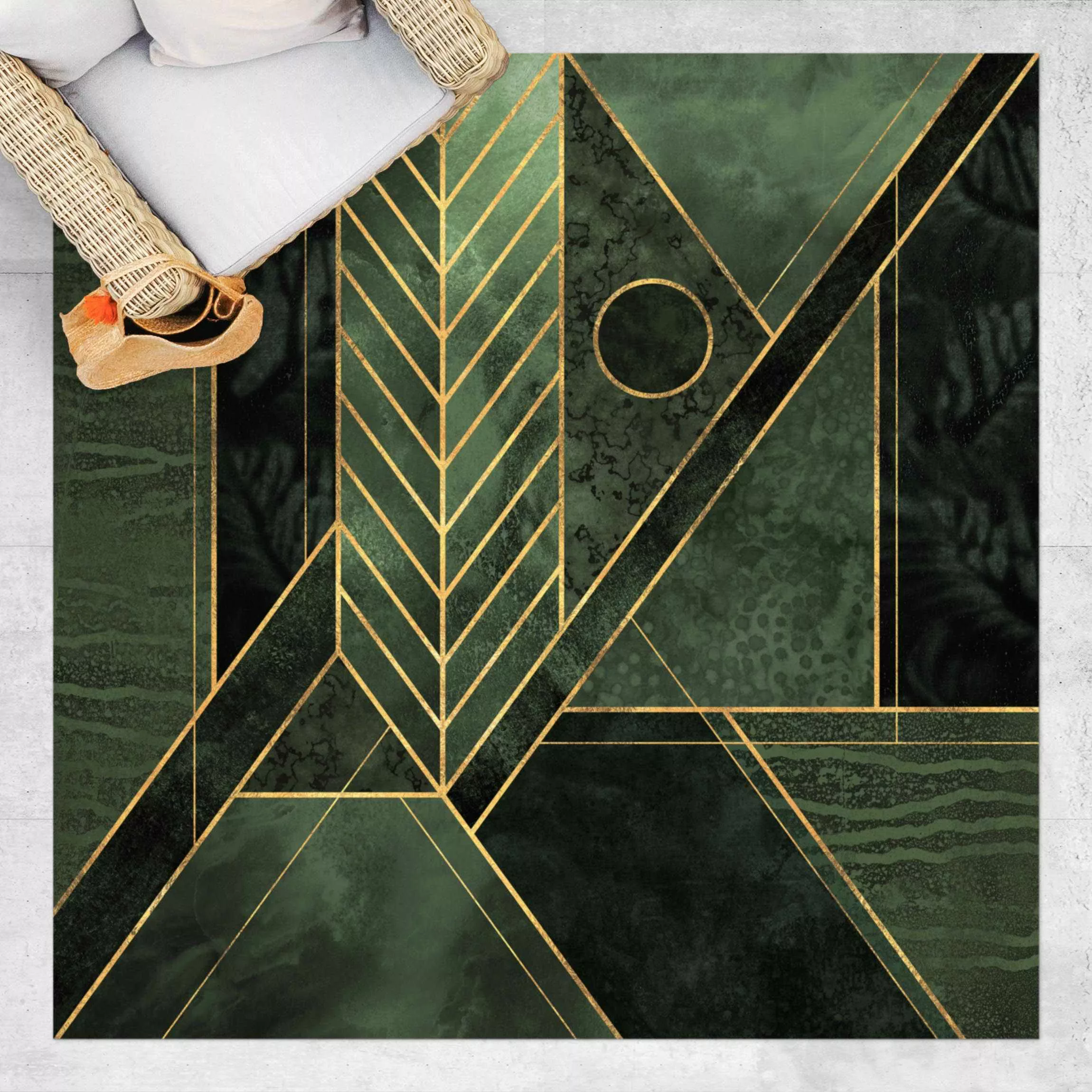 Vinyl-Teppich Geometrische Formen Smaragd Gold günstig online kaufen